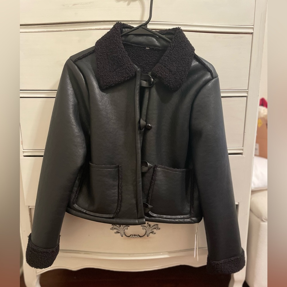 Faux Leather Shearling Lined Jacket - image 1